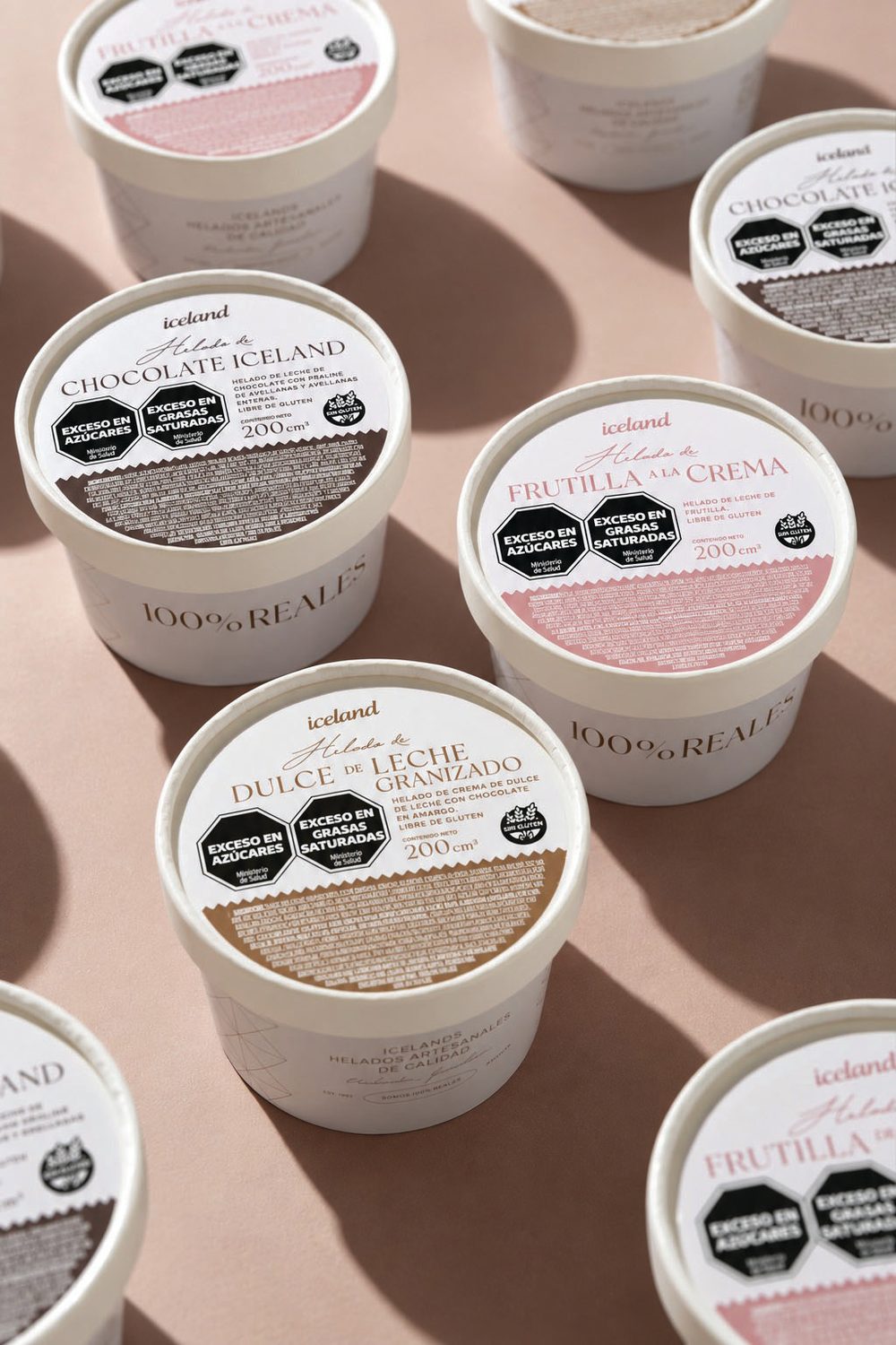 Potes individuales de helado Iceland sin gluten: Chocolate Iceland, Frutilla a la Crema y Dulce de Leche Granizado
